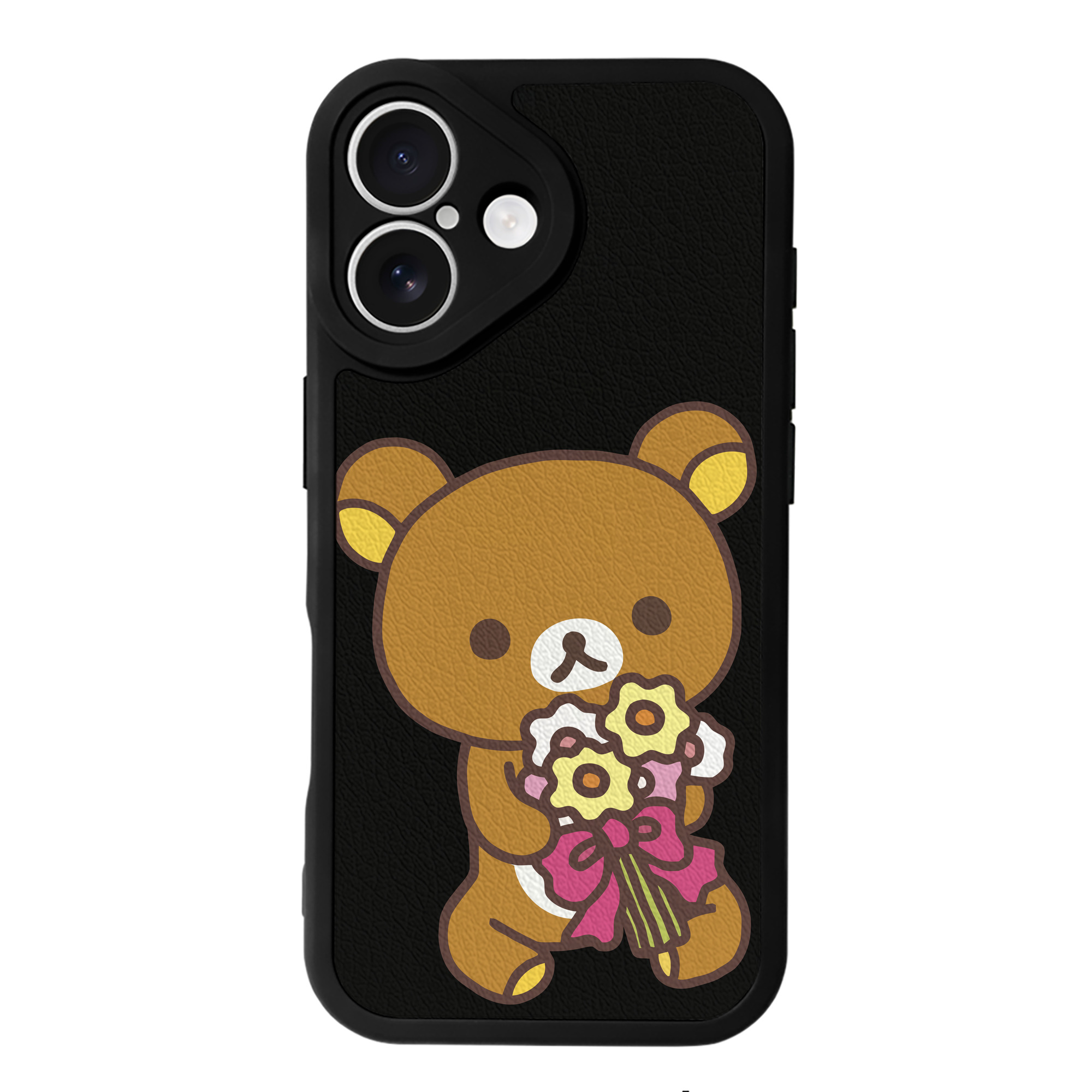 （画像用） リラックマ リラックマ キイロイトリ Rilakkuma Korilakkuma Kiiroitori 【iPhone 16シリーズ対応】シリコンスマホケース（レザー調） 材質：シリコン